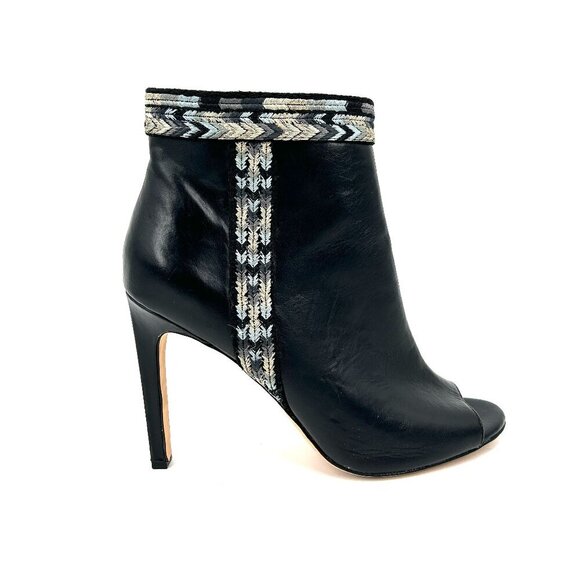 CYNTHIA VINCENT Black Blue Winona Leather Peep Toe High Heel Ankle Booties 10 - Picture 1 of 12